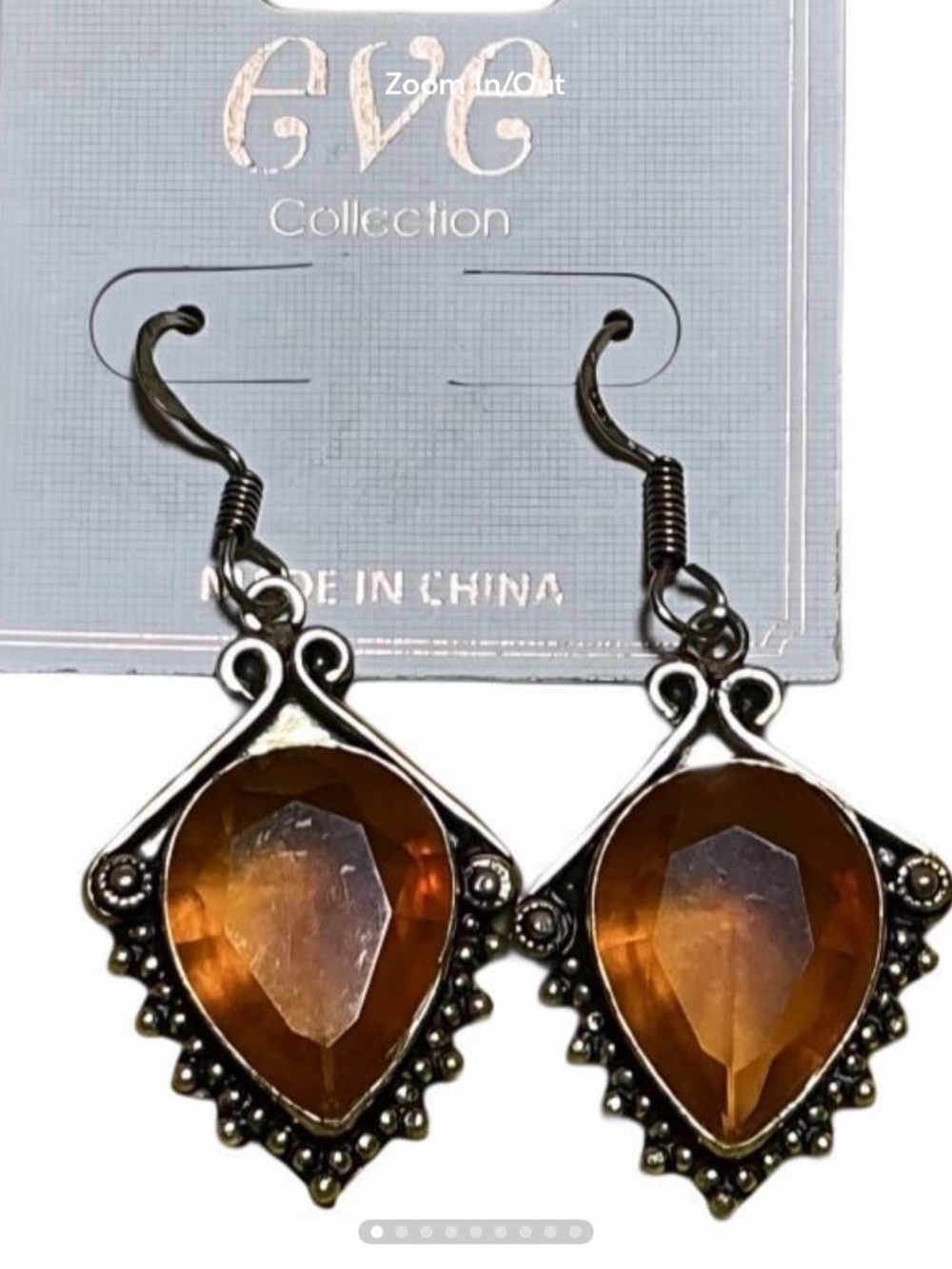 925 Sterling Silver Amber-Tone Glass Drop Earrings, 2", Vintage Style, Statement
